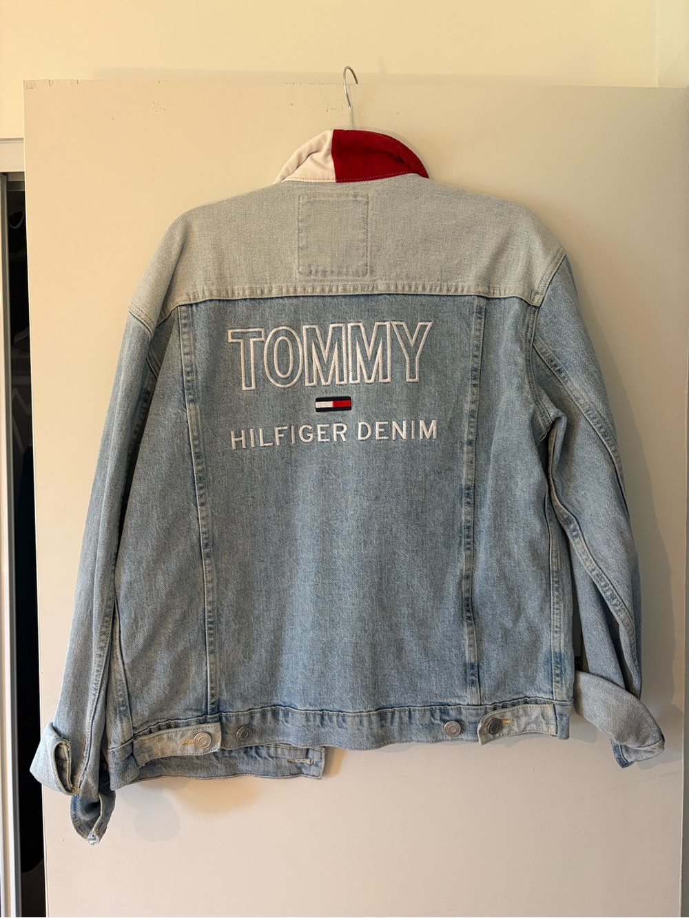 Tommy Hilfiger Light Blue Denim Jacket with Red & White Collar Detail